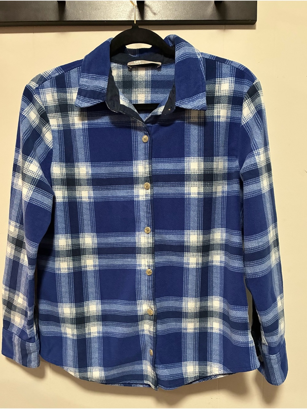 Lee Riders Women’s S Petite Blue Plaid Fleece Button-Up Shirt